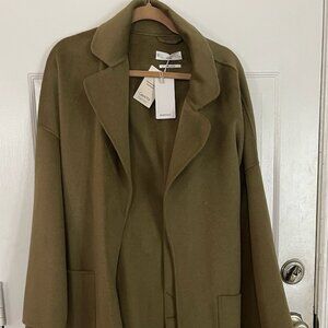 NWT Mango Olive Wool Long Coat with Belt – Size XL